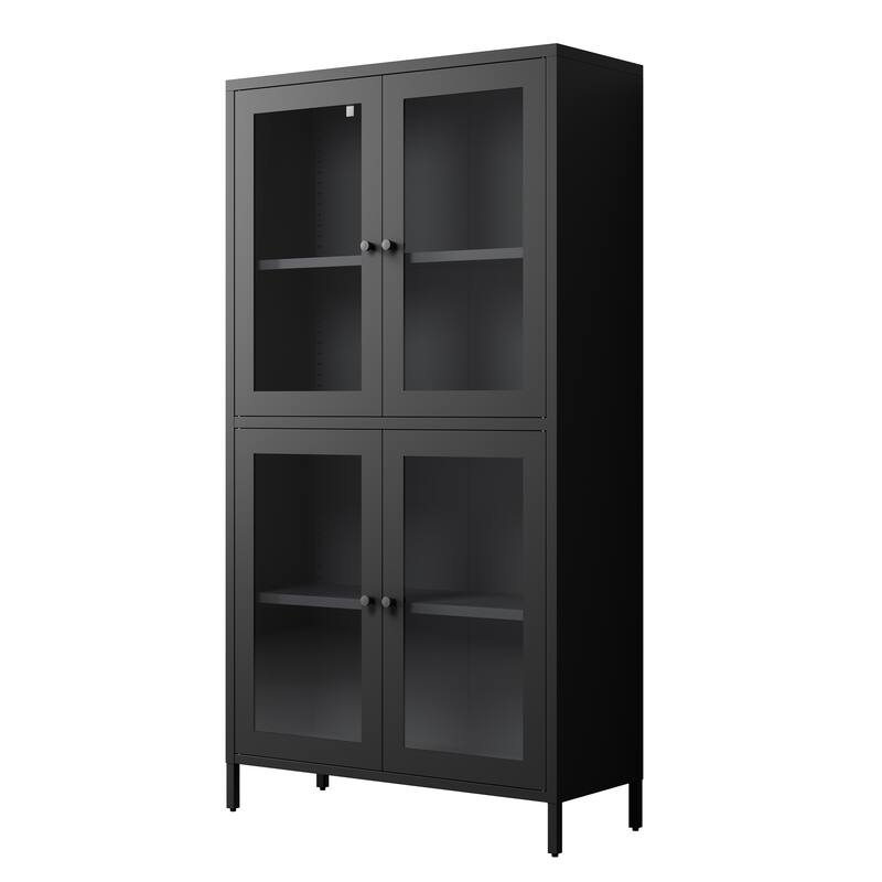 Classic Metal Storage Cabinet Display Cabinet with 4 Glass Doors 4 Shelves Cabinet Bookcase Side Cabinet