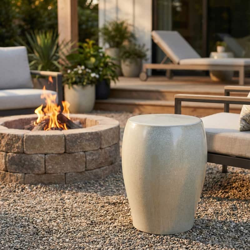 Garden Stool - Ceramic Minimalist Round - Ivory, 19" - 19.0" - Ceramic - Ivory