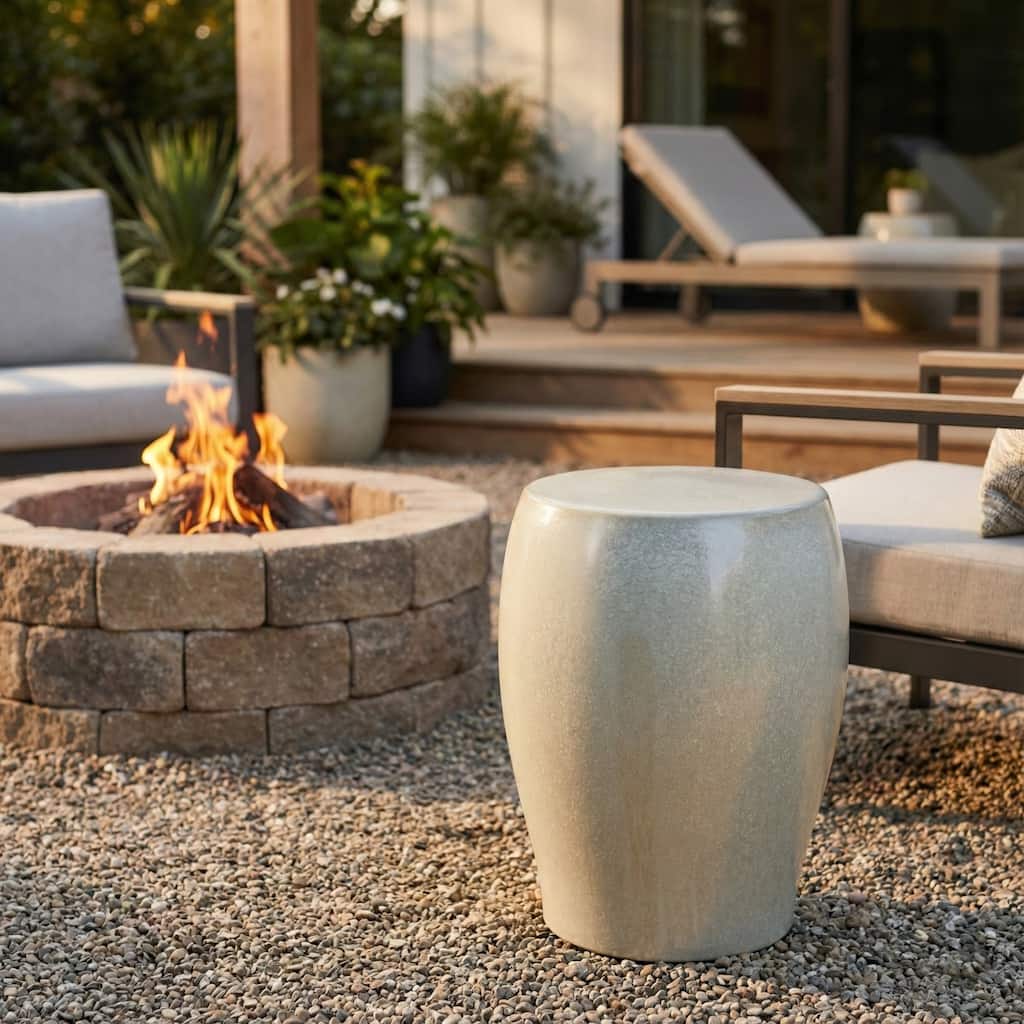 Garden Stool - Ceramic Minimalist Round - Ivory, 19"