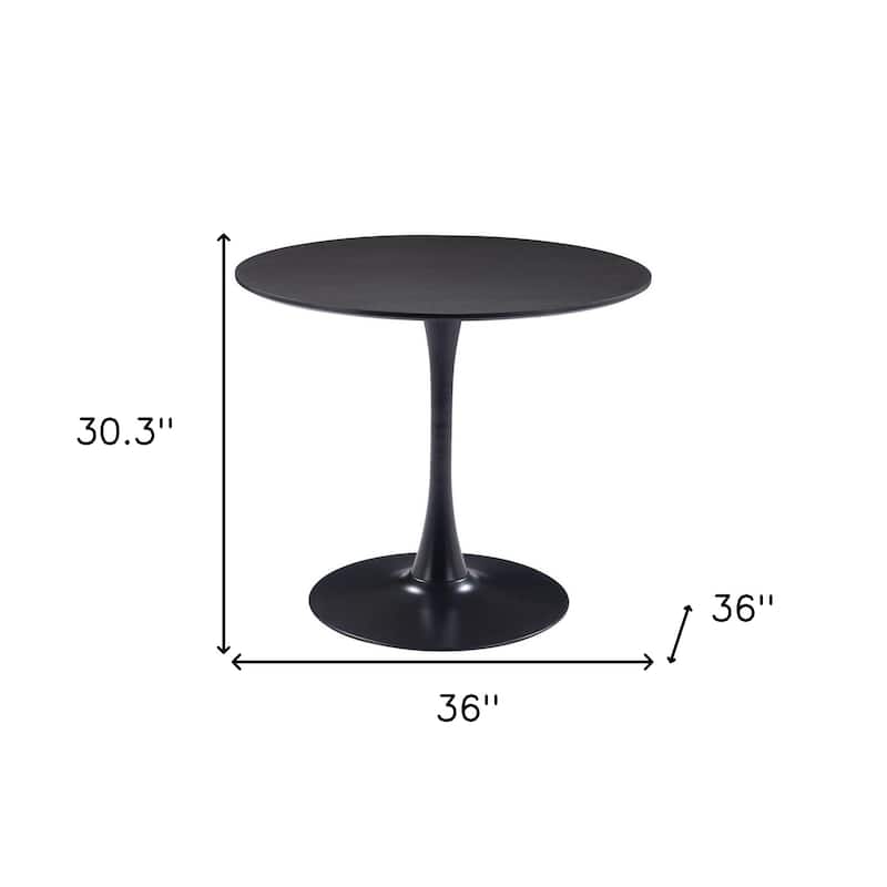 HomeRoots 36" Black Wood and Steel Pedestal Base Round Top Dining Table - 36.00 in. x 30.30 in. x 36.00 in.