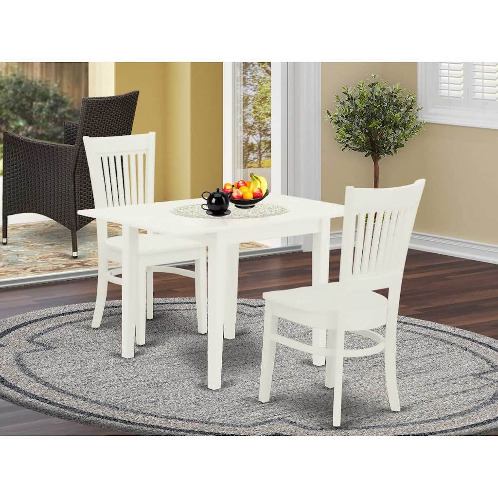 HomeStock 3-Pc Linen White Finish Rectangular Solid Wood Top Dining Table Set