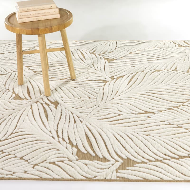 Alegria Tropical Leaves Area Rug - 5'3" x 7' - Tan