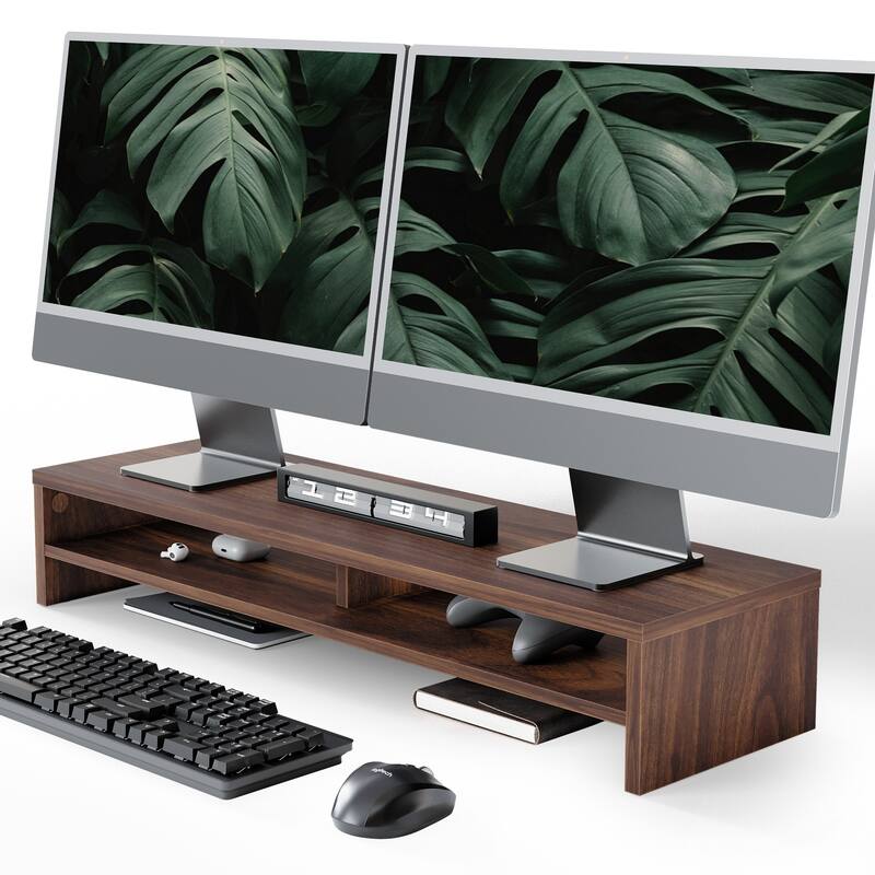 Fenge Monitor Stand, 31.5 Inch Computer Monitor Riser for Desk - Brown