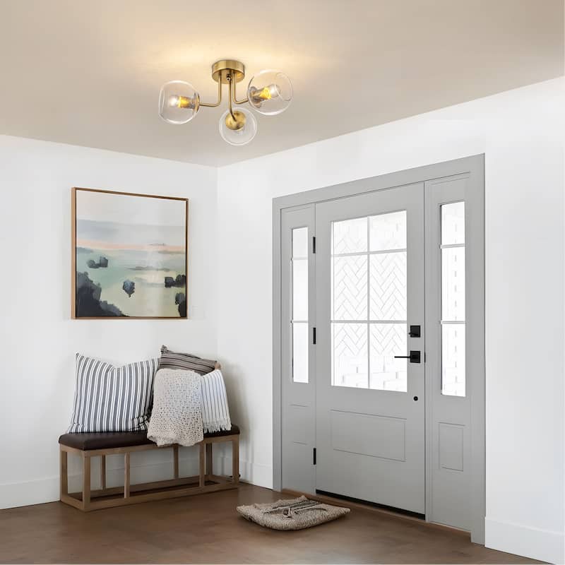 Starsky 3-Light Modern Sputnik Seeded Glass Globes Semi Flush Mount Ceiling Light