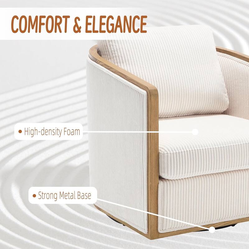 Roomfitters Modern Corduroy Swivel Barrel Chair, 360 Lounge Club Chair with Deep Seat for Living Room or Office