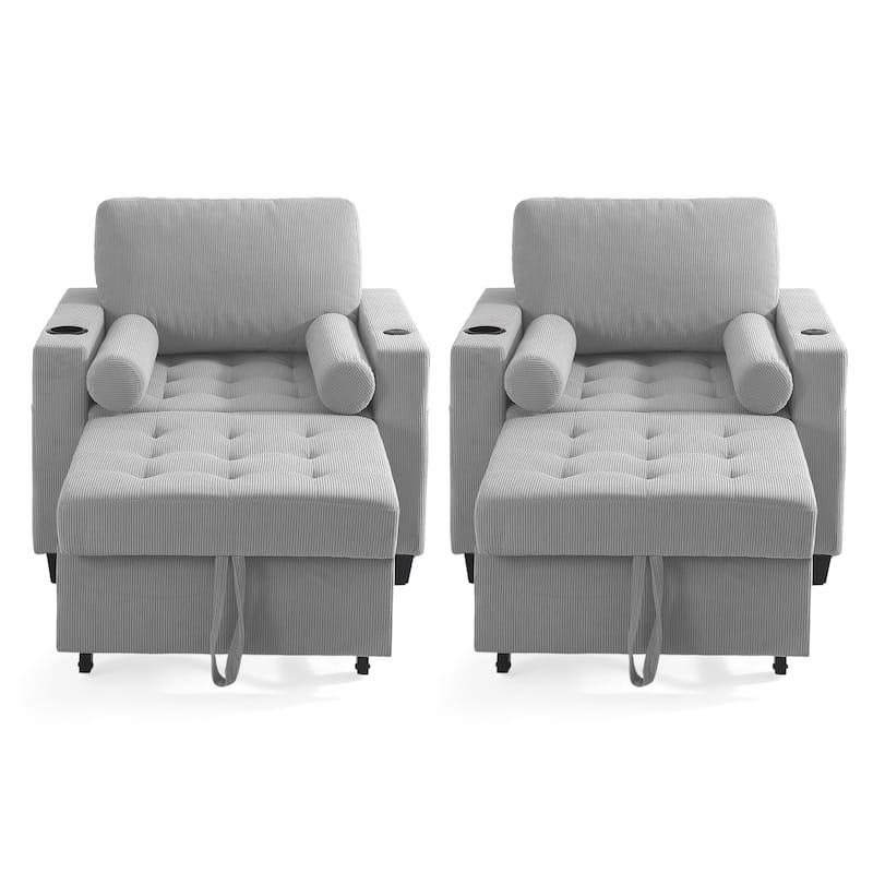 2 Set 3-in-1 Adjustable Recline Convertible Chair Bed Sleeper with USB Port