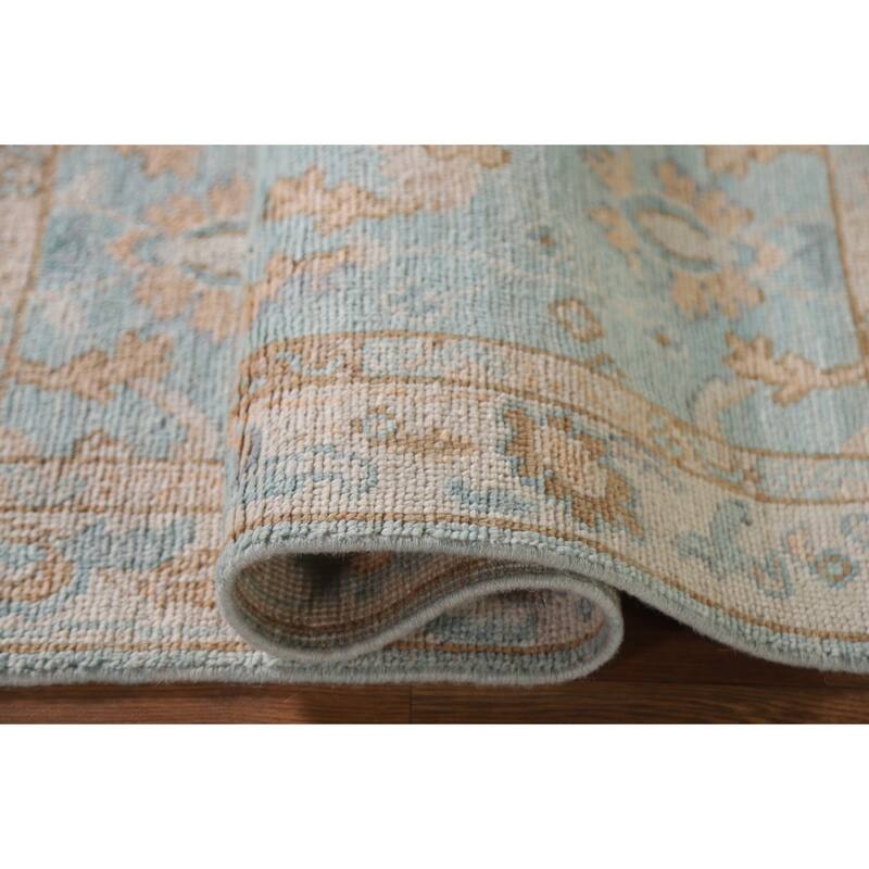 Light Blue Oushak Turkish Accent Rug Hand-Knotted Wool Carpet - 2'2"x 4'0"