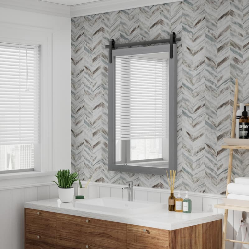 Rustic Farmhouse Rectangle Wood Frame Wall Mirror for Bathroom Vanity