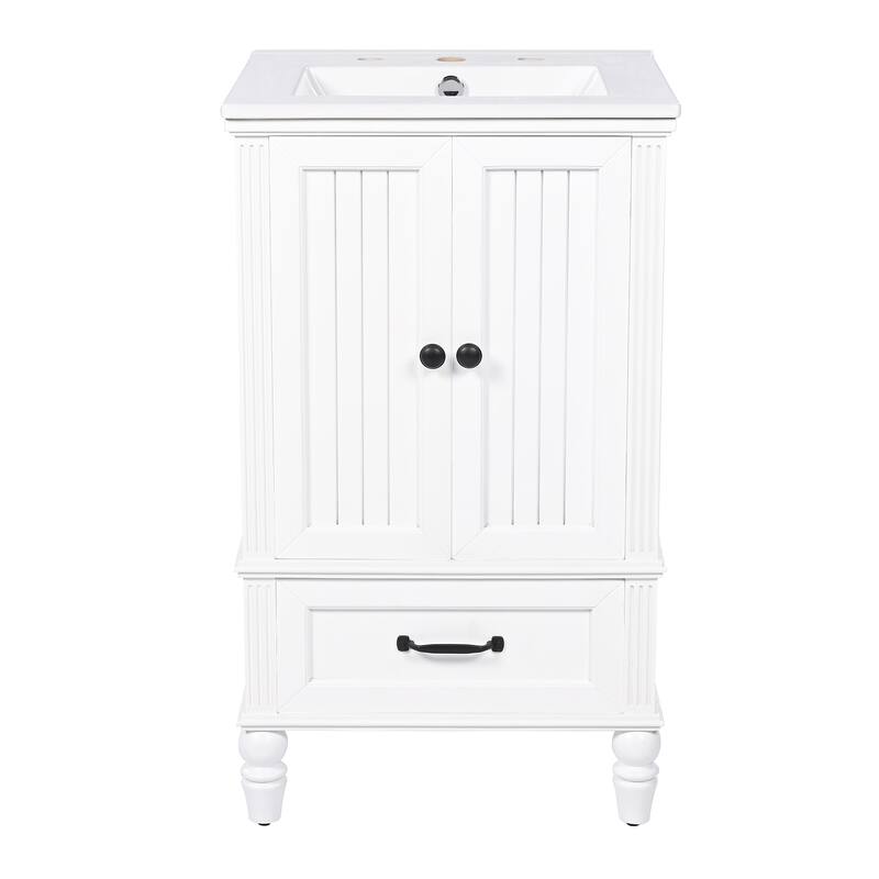 Roomfitters 20" Bathroom Vanity with Sink, Solid Wood Frame, 2 Doors with Magnetic Stoppers & Large Drawer, White