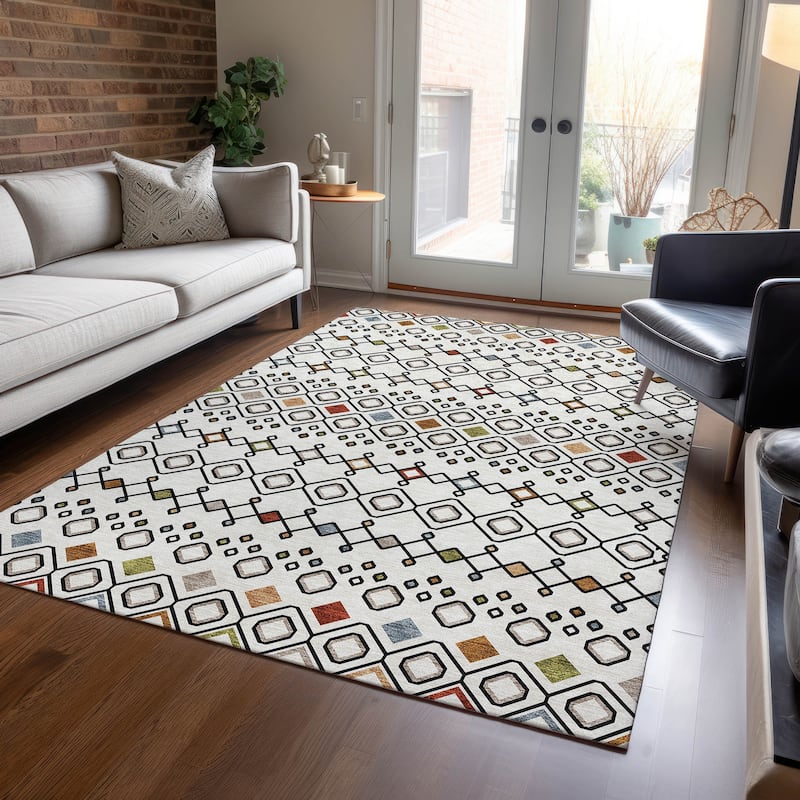 Machine Washable Indoor/ Outdoor Global Contempory Chantille Rug