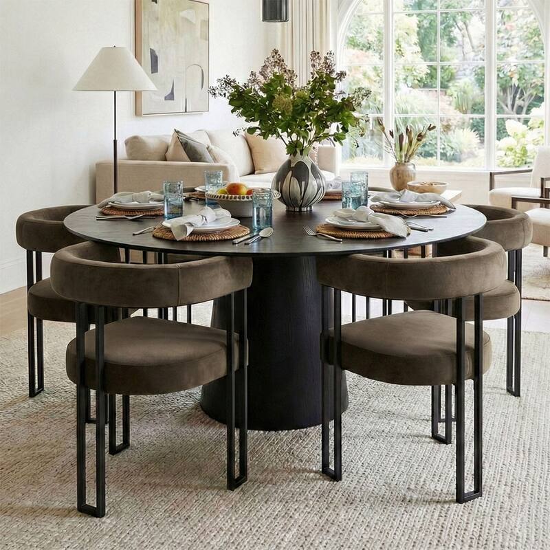 Modern Velvet Upholstered Dining Armchairs with Black Metal Legs (Set of 2/4/6)