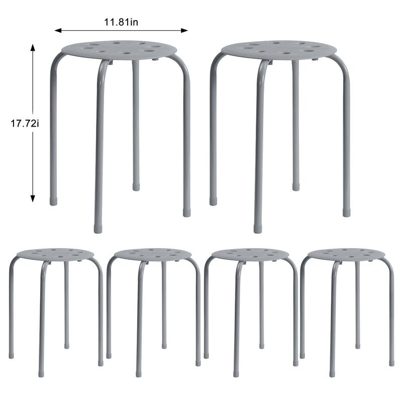 Javlergo 6-Pack Plastic Stackable Stools, Portable 8 Holes Metal Round Top Stools for Kitchen/Classrom