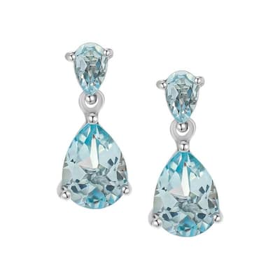 .925 Sterling Silver Blue Topaz Double Pear Drop Earring