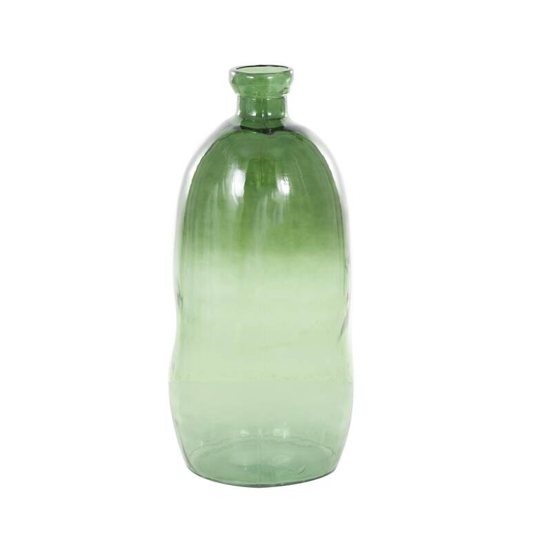 Green Recycled Glass Handmade Tall Curved Ombre Spanish Bottle Abstract Vase