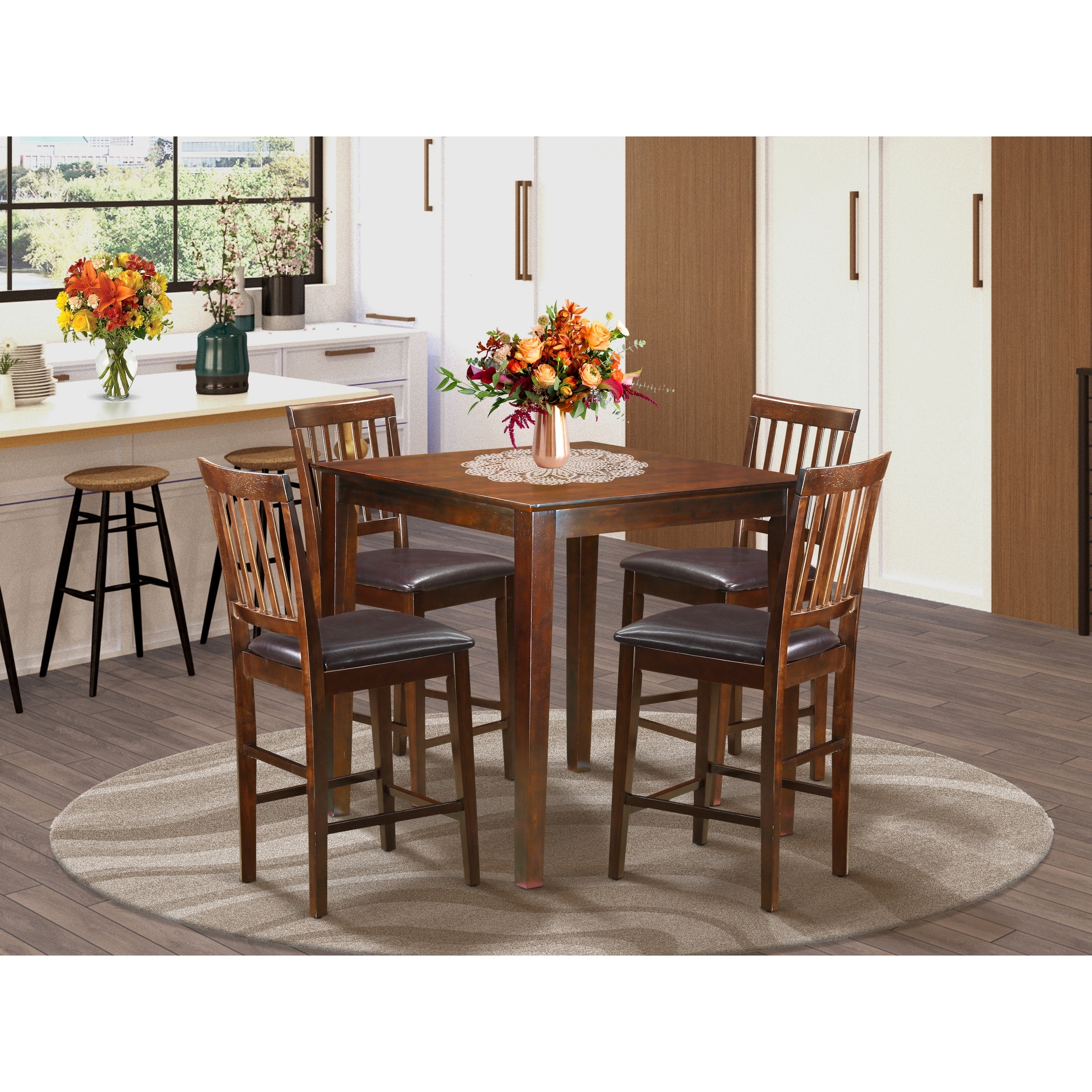 Shop Mahogany Square Counter Height Table And 4 Counter Height