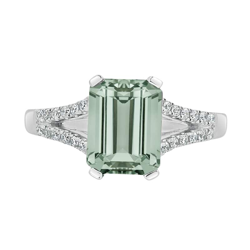 Auriya 1 1/4ct Fancy Emerald-cut Green Amethyst and Diamond Engagement Ring 1/4ctw 14k Gold