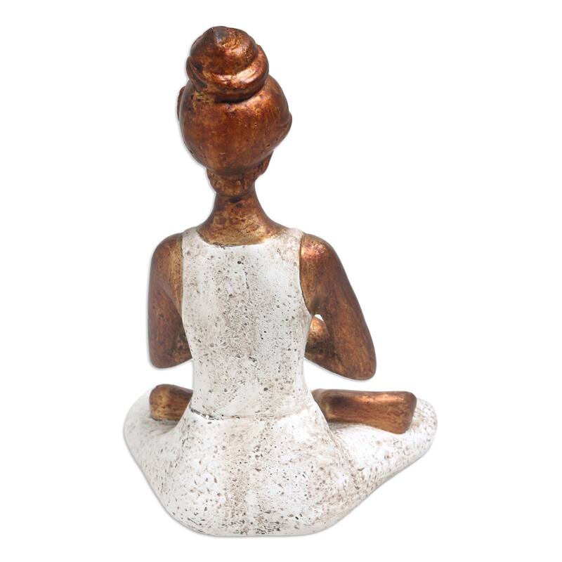 Novica Handmade Asana Pose In White Cement Statuette