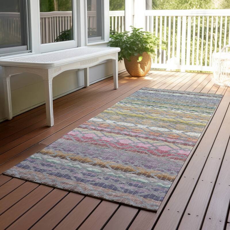 Machine Washable Indoor/ Outdoor Cabo Stripe Chantille Rug - Gray - 2'3" x 7'6"