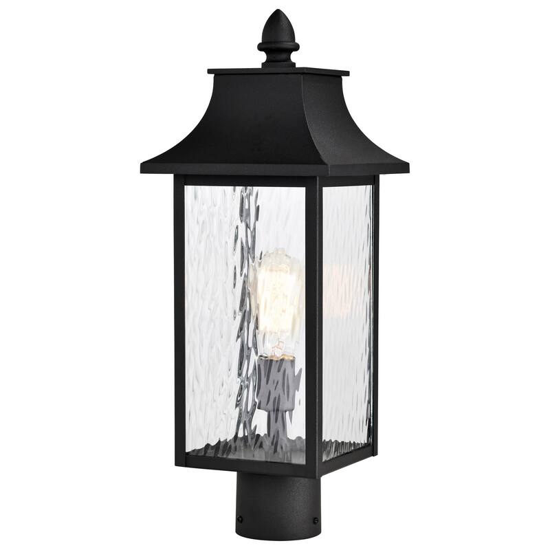 Austen Outdoor Post Light Pole Lantern 1 Light Matte Black Clear Water Glass