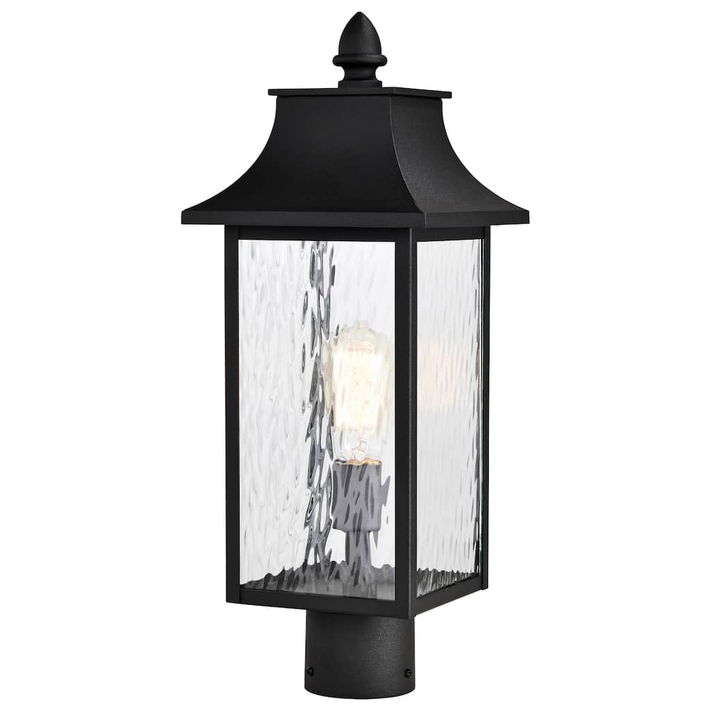 Austen Outdoor Post Light Pole Lantern 1 Light Matte Black Clear Water Glass