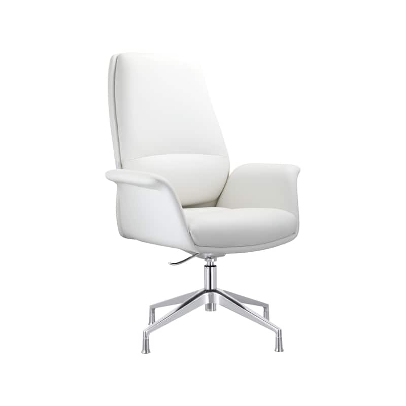 Summit Leather Office Chair with Aluminum Frame, Adjustable Height, Swivel, Sponge Cushion, Easy-Clean Design & Quick Assembly - White