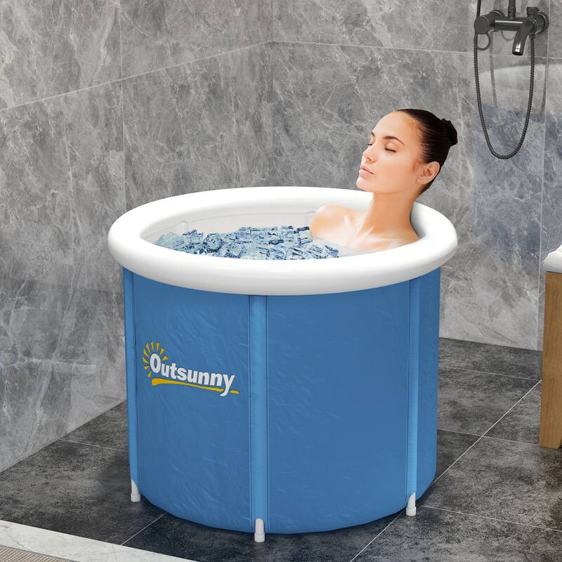 Outsunny Ice Bath Tub, Portable Cold Plunge Tub Outdoor with Thermo Lid, Cover and Carry Bag - Blue