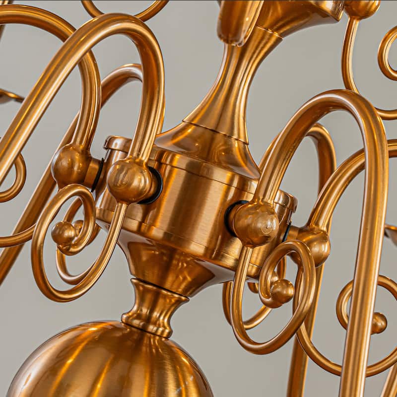 French Country Dimmable Antique Brass Chandelier Adjustable Chain Vintage Pendant Light for Dining Room