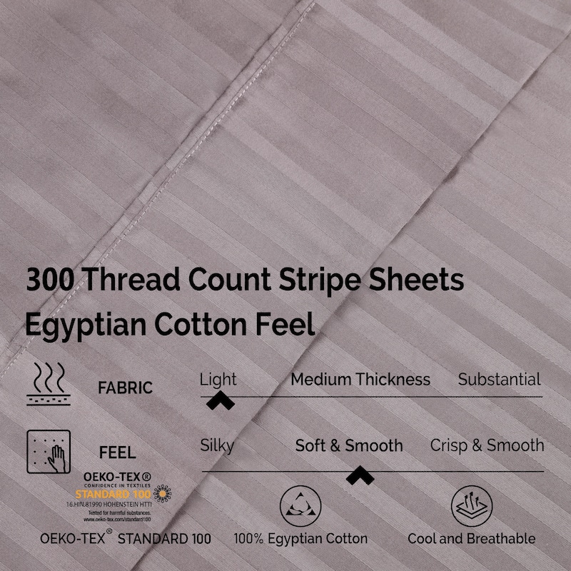 Superior Egyptian Cotton 300 Thread Count Stripe Deep Pocket 4 Piece Bed Sheet Set