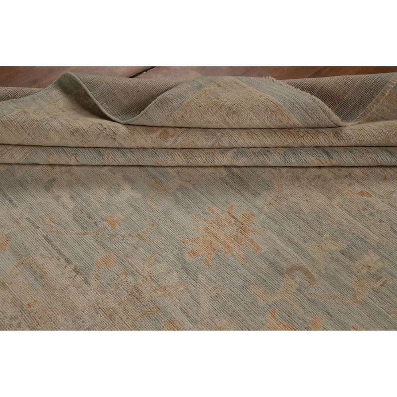 Hand Knotted Oriental 100% Wool Carpet Transitional All-Over Navy Blue & Blues Oushak Area Rug - 11' 10'' X 9' 0''