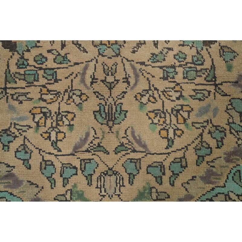 Hand Knotted Oriental 100% Wool Carpet Traditional Floral Beige & Ivories Tabriz Area Rug - 9' 7'' X 6' 8''