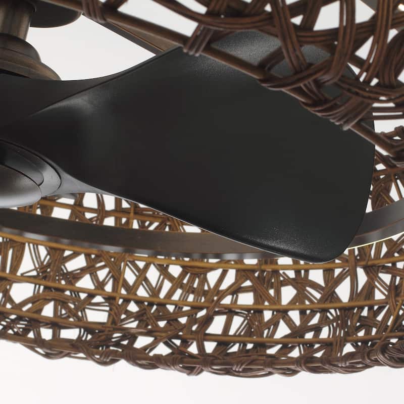 Ceiling Fan 35" Perimost 3-Blade Farmhouse Rattan LED