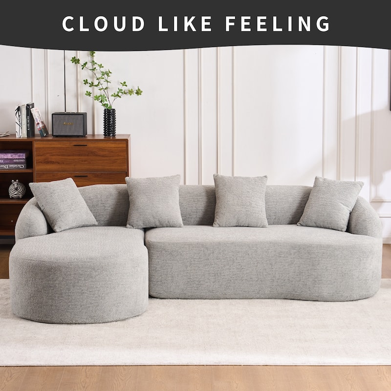 99" 3 Seater Chenille Fabric Sectional Sofa,Modular L Shaped Couch - Light Gray