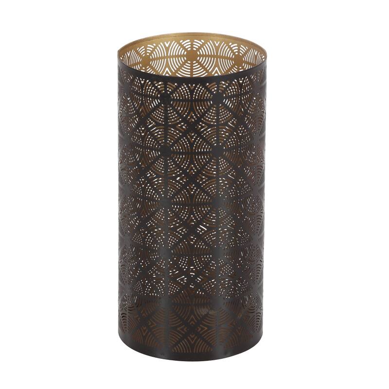 Dark Brown Metal Decorative Geometric Indoor Outdoor Candle Lantern (Set of 3)