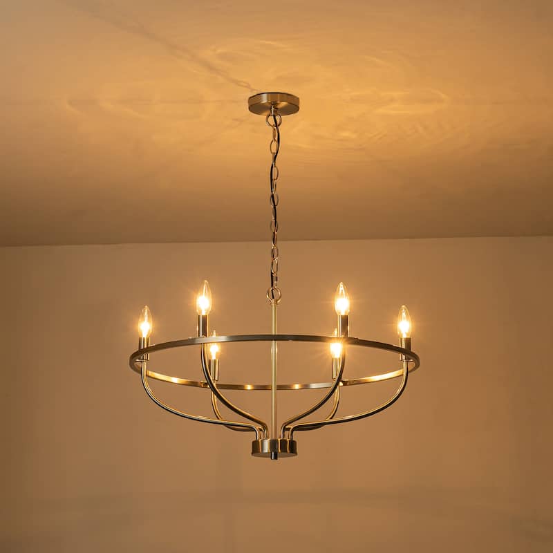 C Cattleya 6-Light Satin Nickel Farmhouse Chandelier Pendant Light - Satin Nickel