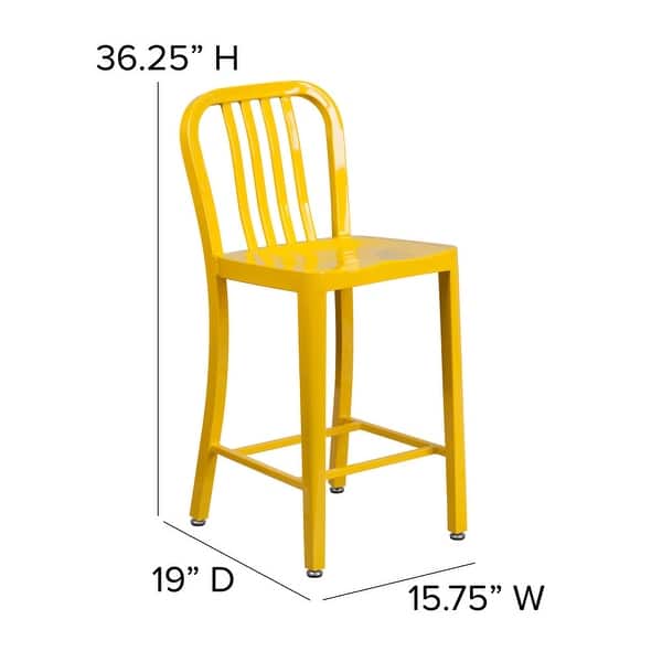 dimension image slide 2 of 9, 2 Pack 24'' High Metal Indoor-Outdoor Counter Height Stool w/ Vertical Slat Back