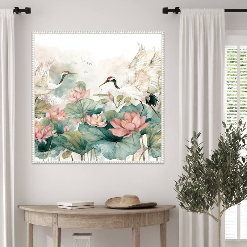 Crane and Lotus Dance by Tradelink inhouse artist Framed Canvas Wall Art Print