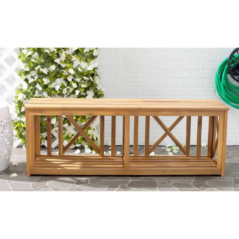 SAFAVIEH Deirdre White / Ash Grey Outdoor Bench - 51Wx14Dx18H