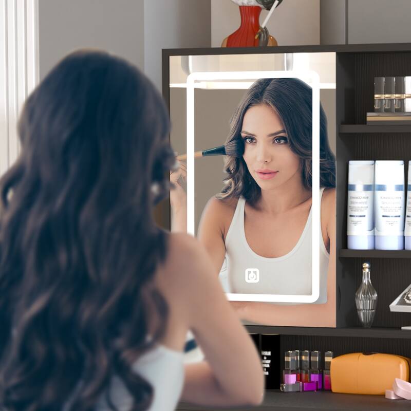 Makeup Vanity with Lights in 3 Colors & Openable Mirror