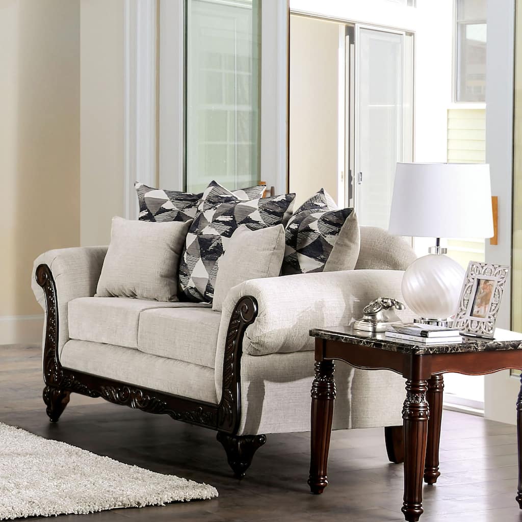 Culprina Traditional Grey Chenille Rolled Arms Loveseat by Furniture of America