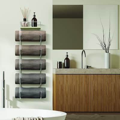 Five Level Bathroom Towel Rack Holder and Organizer - Silver