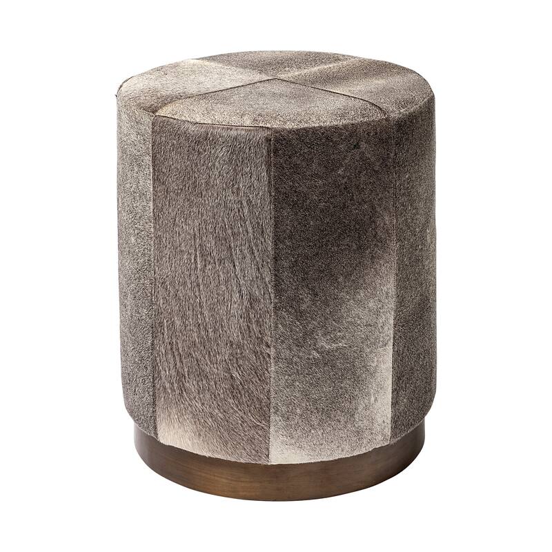 Zahavi Gray Hair-On-Hide w/ Gold Metal Base 36" Round Ottoman - 20.0L x 20.0W x 24.0H