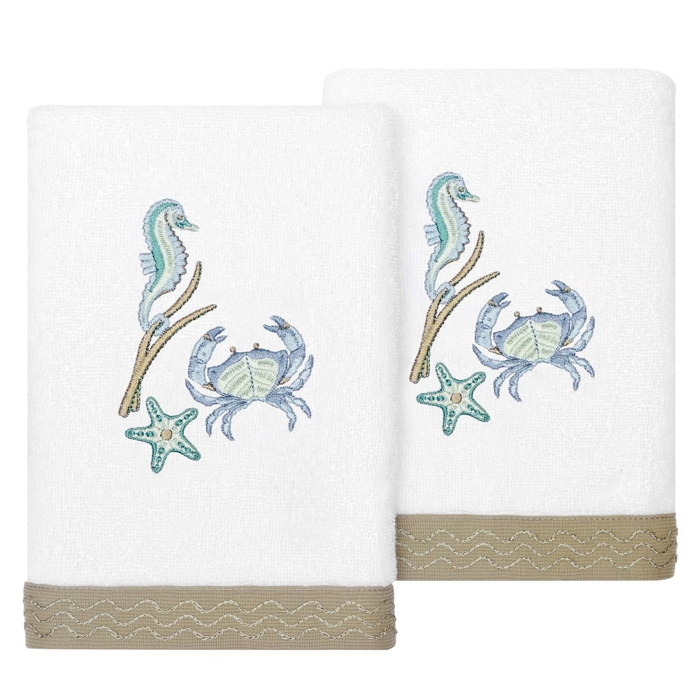 Authentic Hotel and Spa Turkish Cotton Aaron 2PC Embellished Hand Towel Set
