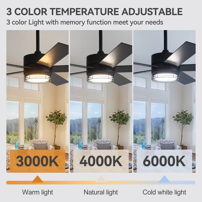 72/52-inch Reversible 8/5-Blade Dimmable LED Ceiling fan with Light and Remote