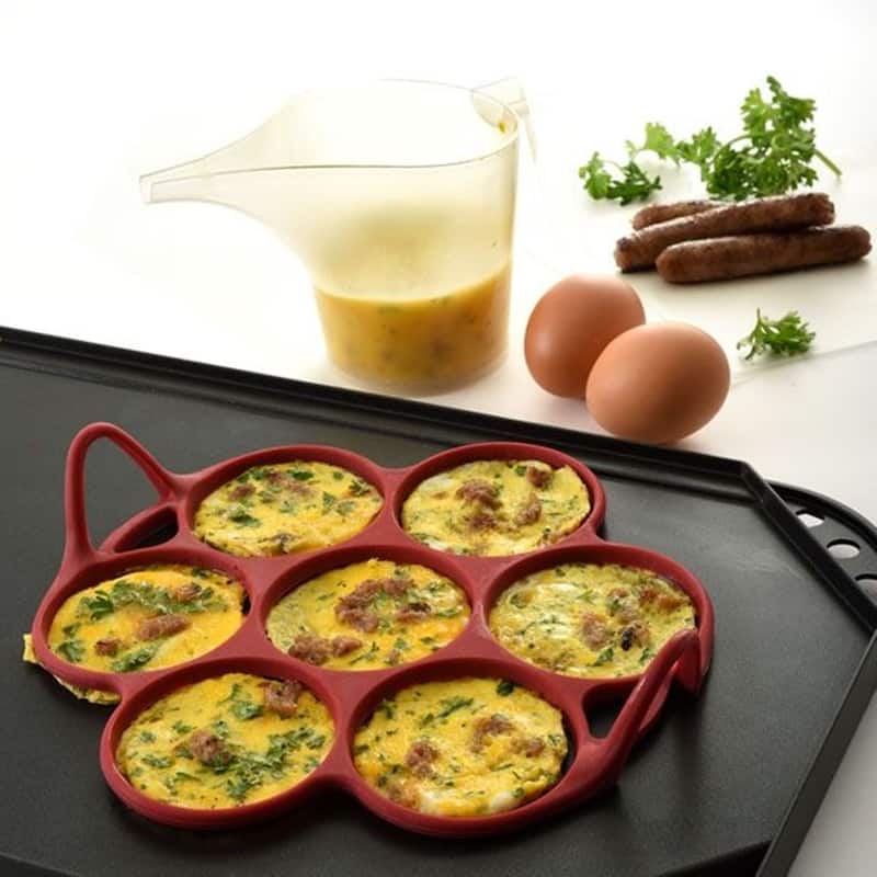 Norpro Silicone Silver Dollar Size Pancake / Egg Ring with Easy Lift Handles - Red