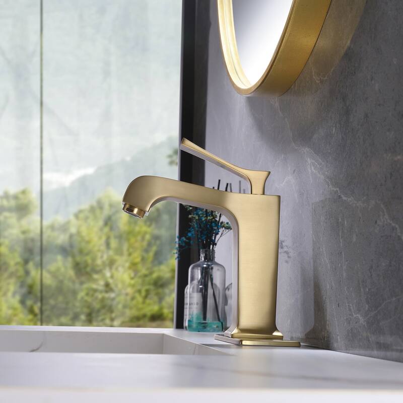 Single Handle Single Hole Bathroom Faucet With Deckplate Included In Brushed Gold