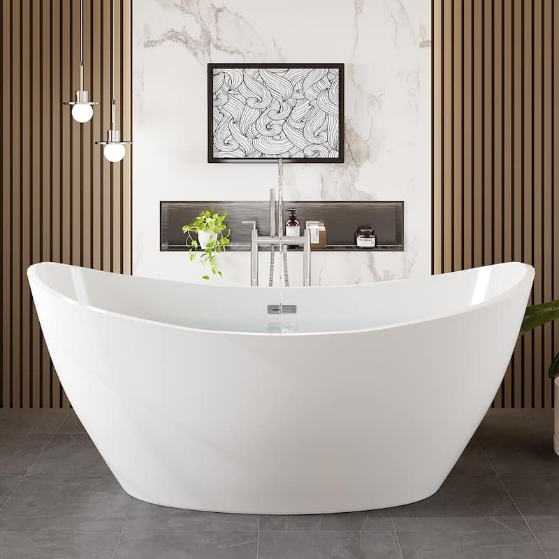 Eviva Bella 67" Glossy White Acrylic Slipper Freestanding Bathtub