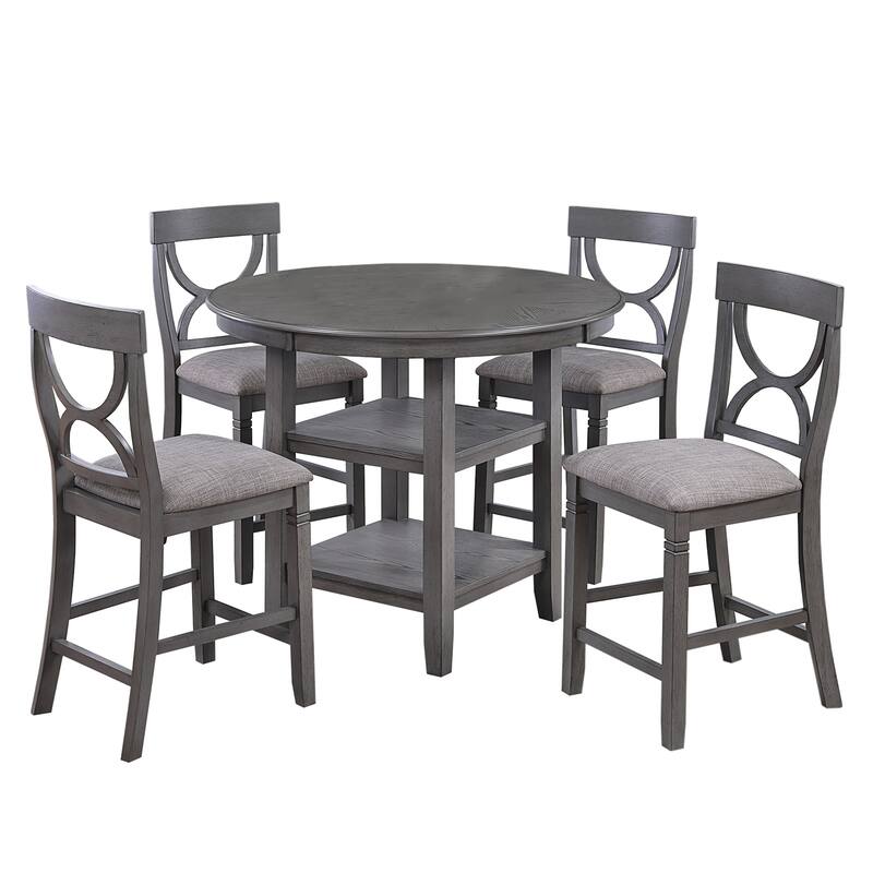 5 Piece Counter Height Dining Set with 2 Open Shelves - Grey