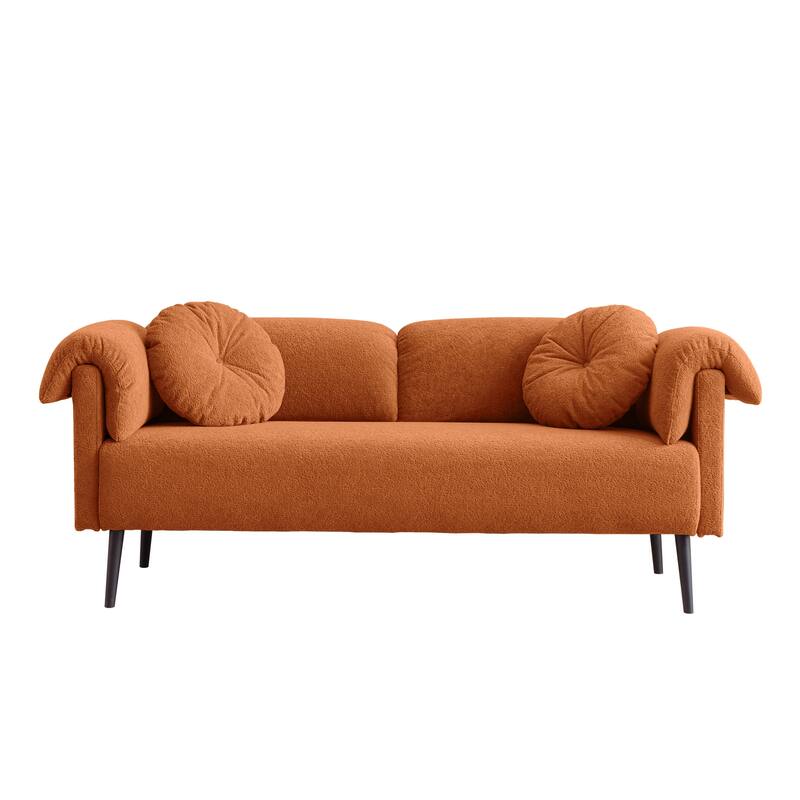 Modern Faux Lamb Wool Sofa with 2 Throw Pillows