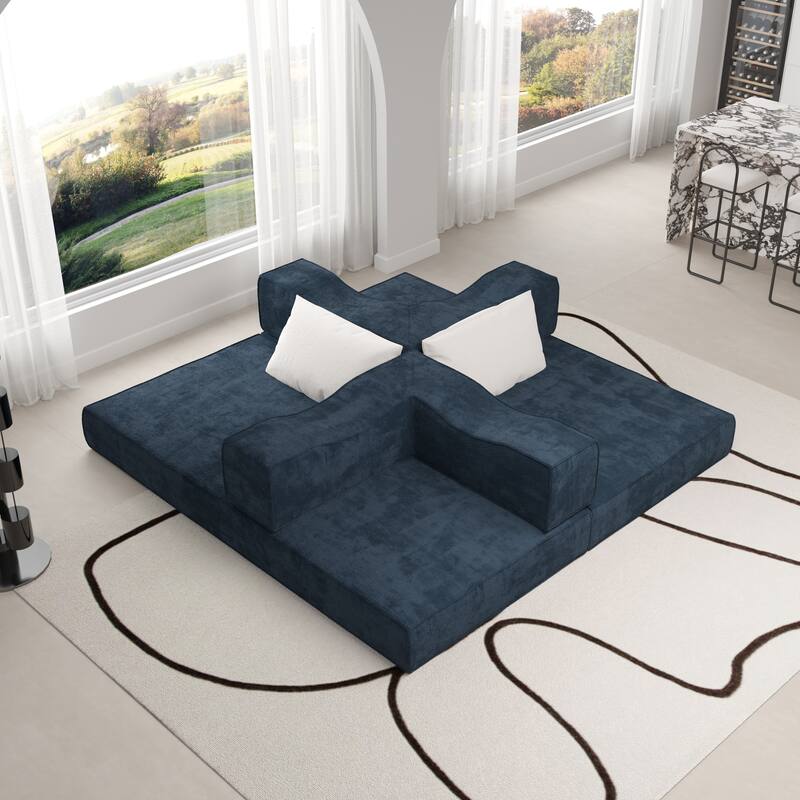 80" Convertible Couch Bed with Removable Cushions and Pillows, 3-Seat Folding Floor Couch & King Size Bed Mattress
