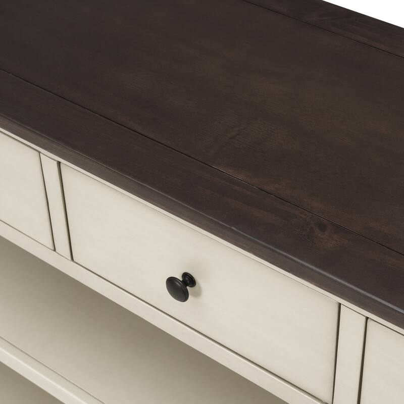 Retro Design Console Table with Two Open Shelves, Pine Solid Wood Frame and Legs for Living Room